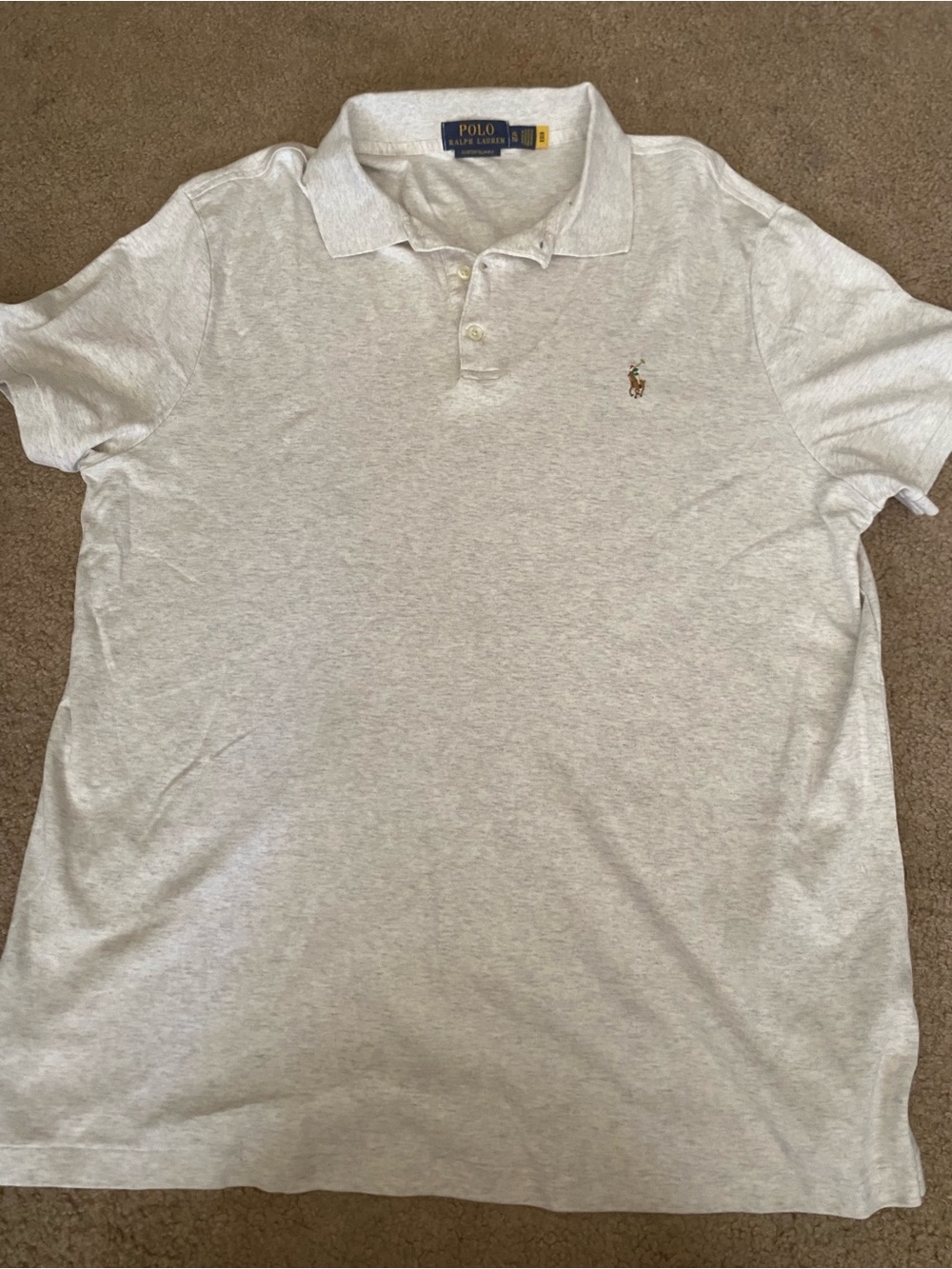 Polo Ralph Lauren Custom Slim Fit Polo Shirt Men XL Beige Multi-Color Pony